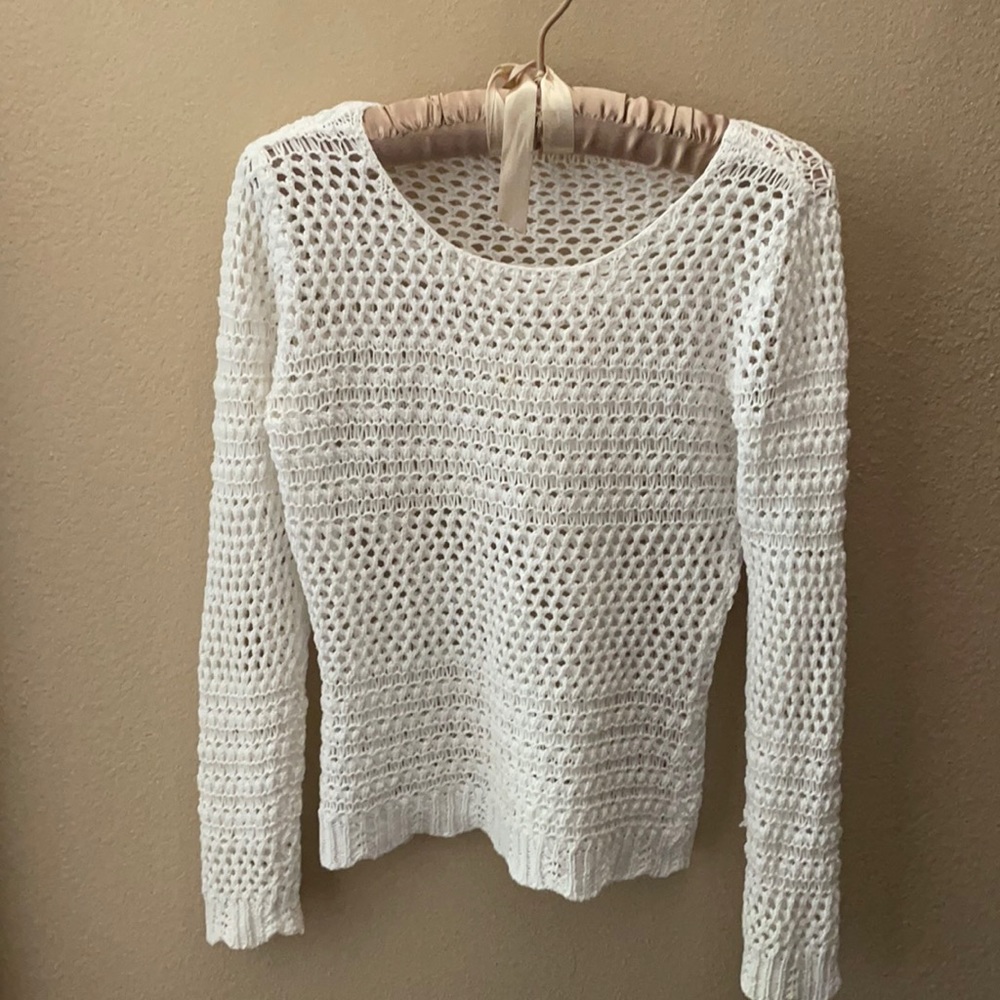 Petite Cotton Fishnet Long Sleeve Pullover